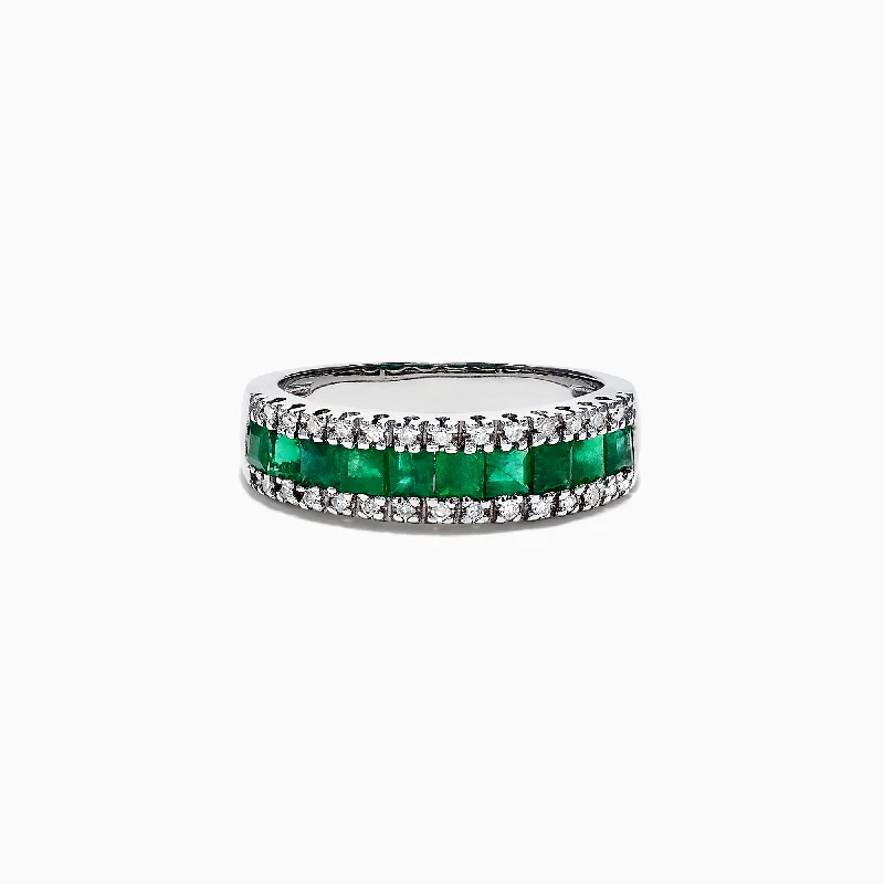 Elegant Jewelry, Exclusive Prices – Shop Now Brasilica 14K White Gold Emerald and Diamond Band Ring, 1.27 TCW