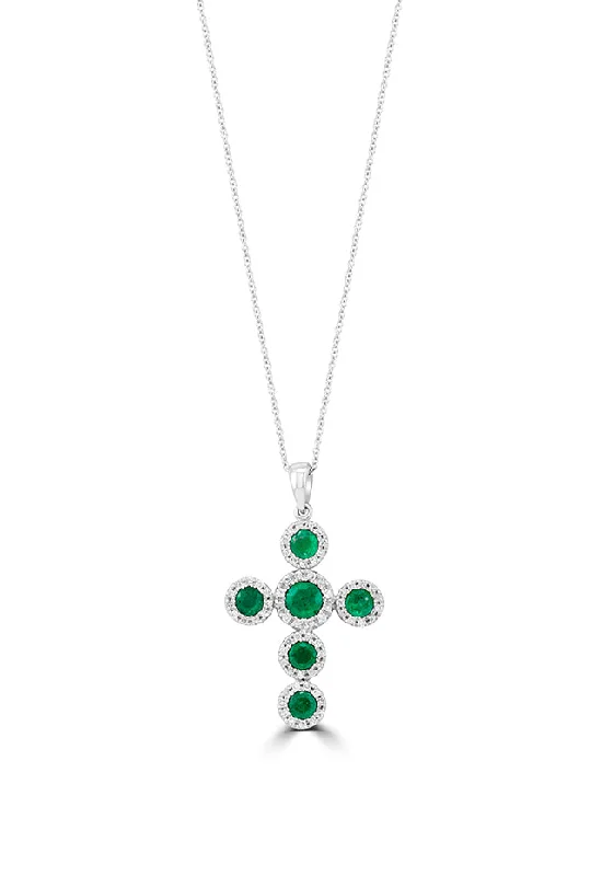 Shop Stylish Jewelry Now And Save Big Brasilica 14K White Gold Emerald and Diamond Cross Pendant, 1.48 TCW