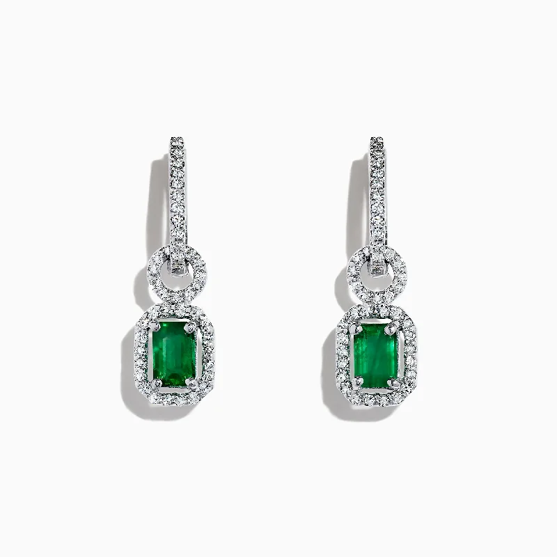 Exclusive Jewelry Sale – Shine For Less Brasilica 14K White Gold Emerald and Diamond Drop Earrings, 1.47 TCW