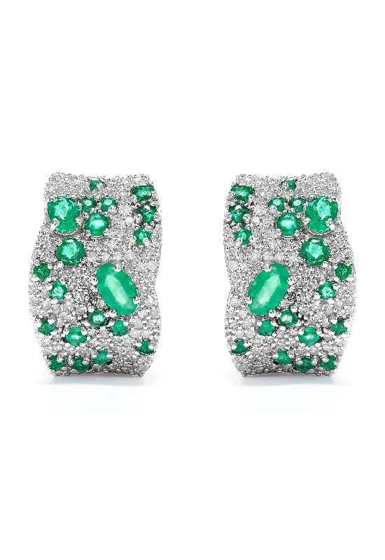 Shop Dazzling Jewelry At The Best Prices Brasilica 14K White Gold Emerald and Diamond Earrings, 2.85 TCW