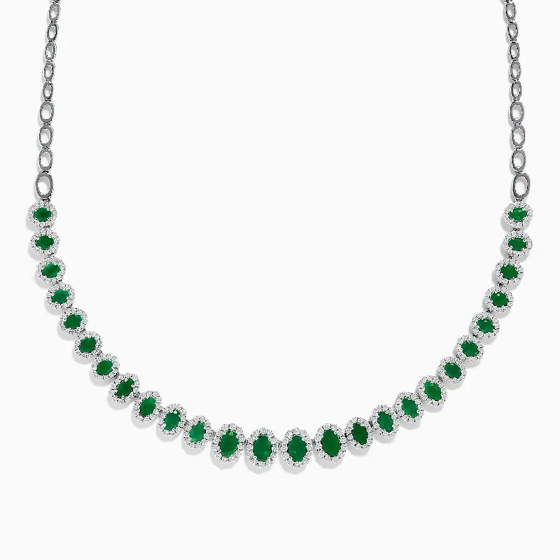 Premium Jewelry Now Available At Special Discounts Brasilica 14K White Gold Emerald and Diamond Necklace