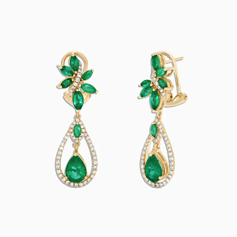 Buy More, Save More – Special Jewelry Discounts Brasilica 14K Yellow Gold Emerald and Diamond Earrings, 4.62 TCW