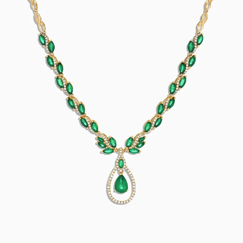 Grab Stylish Jewelry Before The Sale Ends Brasilica 14K Yellow Gold Emerald and Diamond Necklace, 9.74 TCW