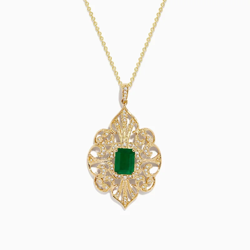 Dazzle With Discounts – Shop Jewelry On Sale Brasilica 14K Yellow Gold Emerald & Diamond Filigree Pendant, 1.62 TCW