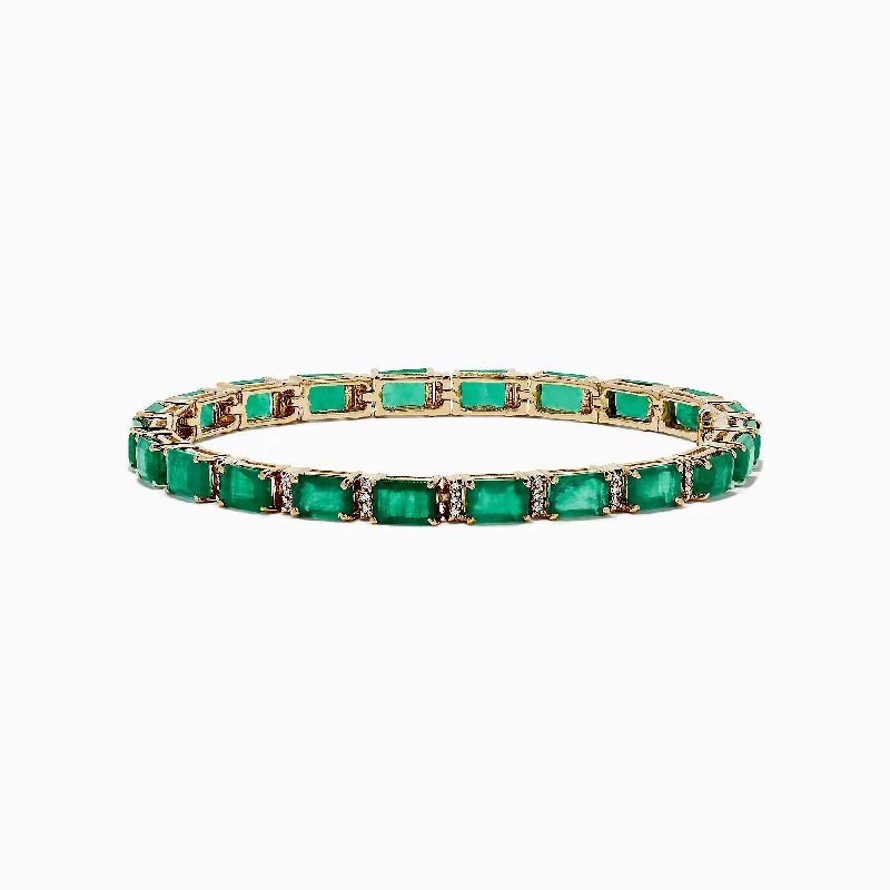 The Perfect Jewelry Piece At The Perfect Price Brasilica 14K Yellow Gold Emerald & Diamond Tennis Bracelet, 11.76 TCW