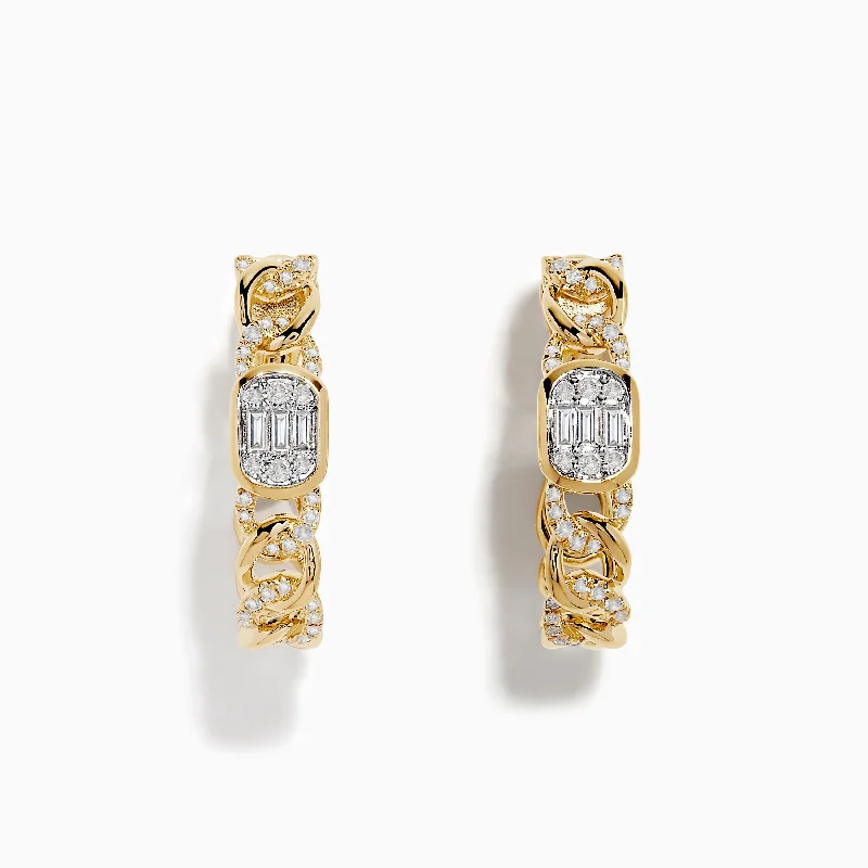 Trending Jewelry Styles Now At Limited-Time Discounts D'Oro 14K Yellow Gold Diamond Chain Style 7/8" Hoop Earrings