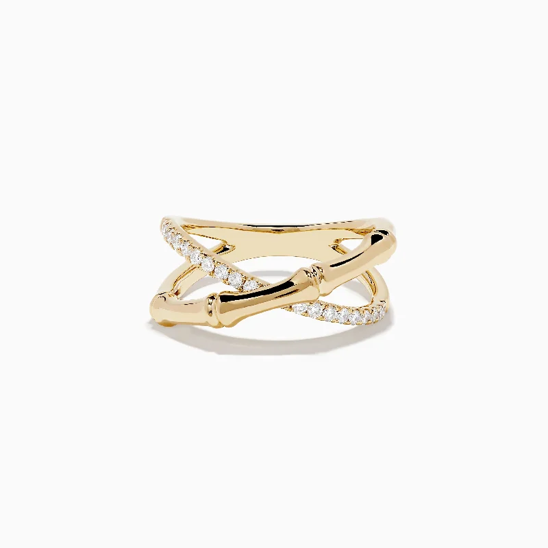 Limited-Time Offer On Elegant Jewelry Pieces D'Oro 14K Yellow Gold Diamond Crossover Bamboo Ring