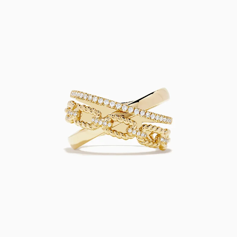 Bestselling Jewelry At Special Promotional Rates D'oro 14K Yellow Gold Diamond Crossover Ring