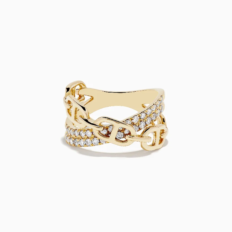 Handcrafted Jewelry Sale – Unique Designs At Low Prices D'Oro 14K Yellow Gold Diamond Chain Link Crossover Ring