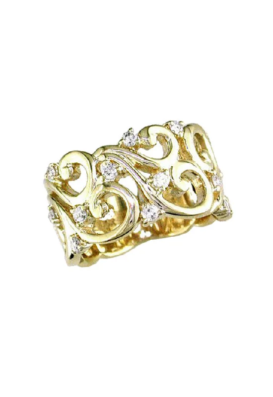 Discounted Jewelry For A Glamorous Look D'Oro 14K Yellow Gold Diamond Filigree Ring, 0.41 TCW