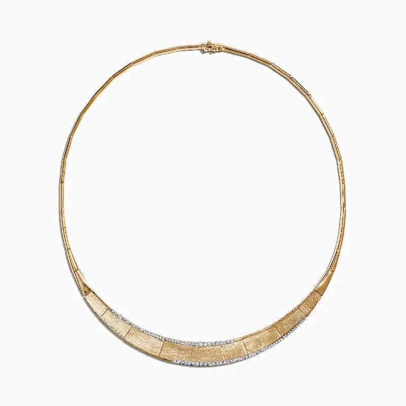 Limited-Time Jewelry Sale – Elegant Styles At Less D'Oro 14K Brushed Yellow Gold Diamond Collar Necklace, 0.90 TCW