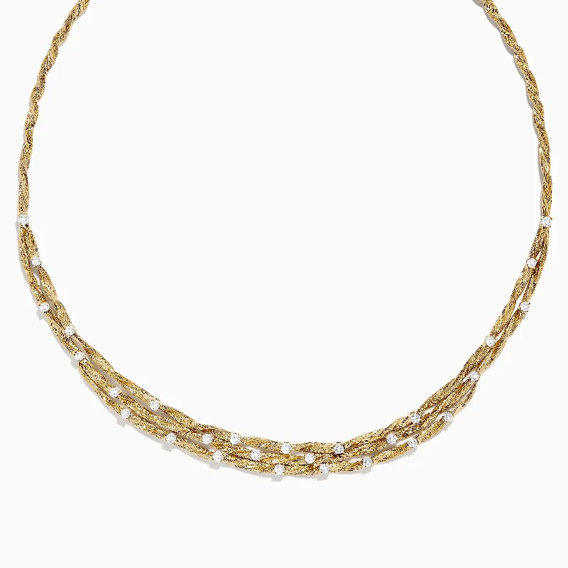 Best-Selling Jewelry Now Available At Special Deals D'Oro 14K Textured Yellow Gold Diamond Collar Necklace, 1.68 TCW