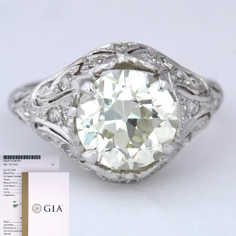 Unmissable Jewelry Clearance – Final Reductions GIA 1920s Antique Art Deco Solid Platinum 3.45ct Round Diamond Engagement Ring