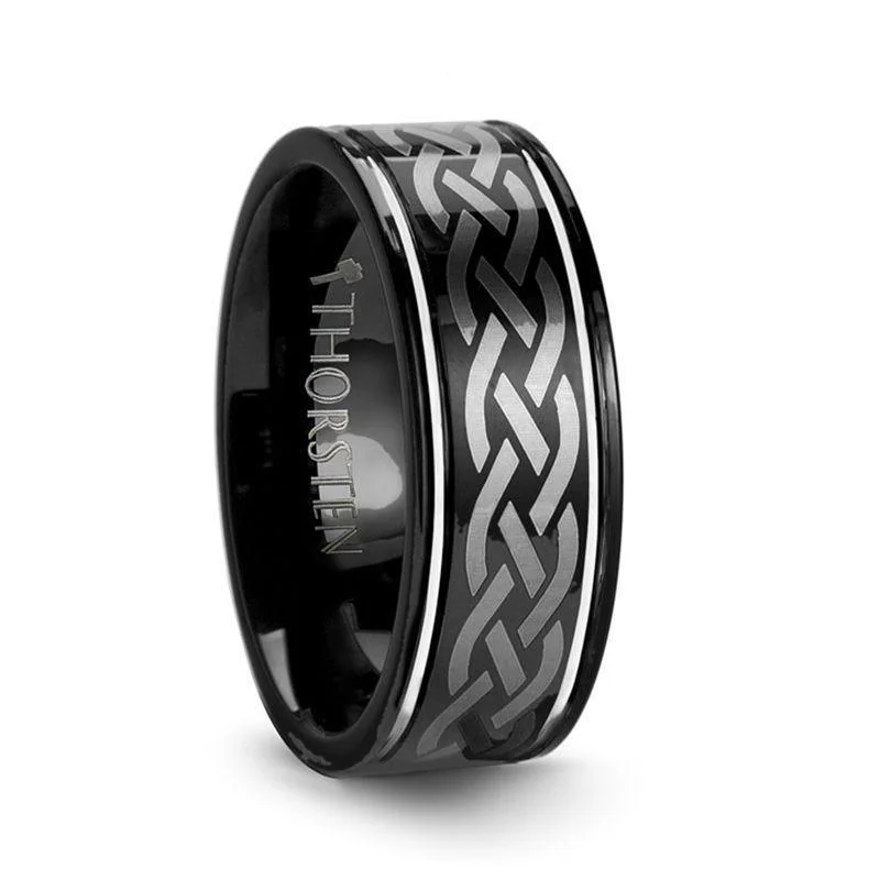 Sparkle For Less – Shop Our Limited-Time Jewelry Deals KILDARE Celtic Engraved Design Black Tungsten Wedding Band - 8mm