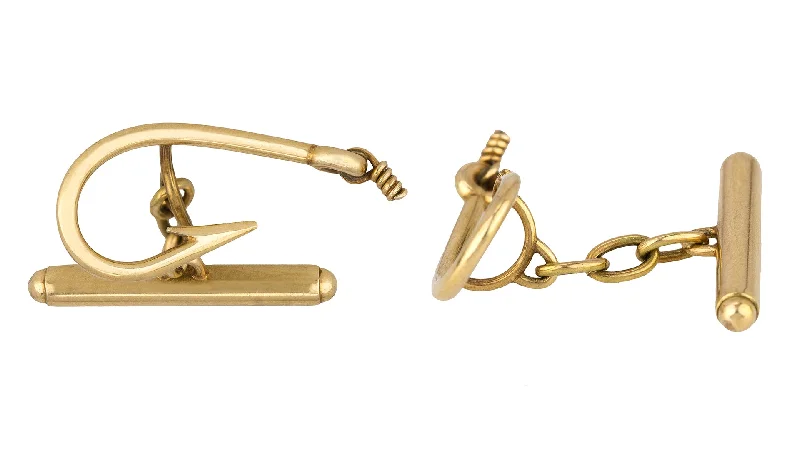 The Perfect Accessory For Less – Jewelry Sale Live Men's Estate 14K Yellow Gold Fish Hook Cufflinks 6.9 Grams