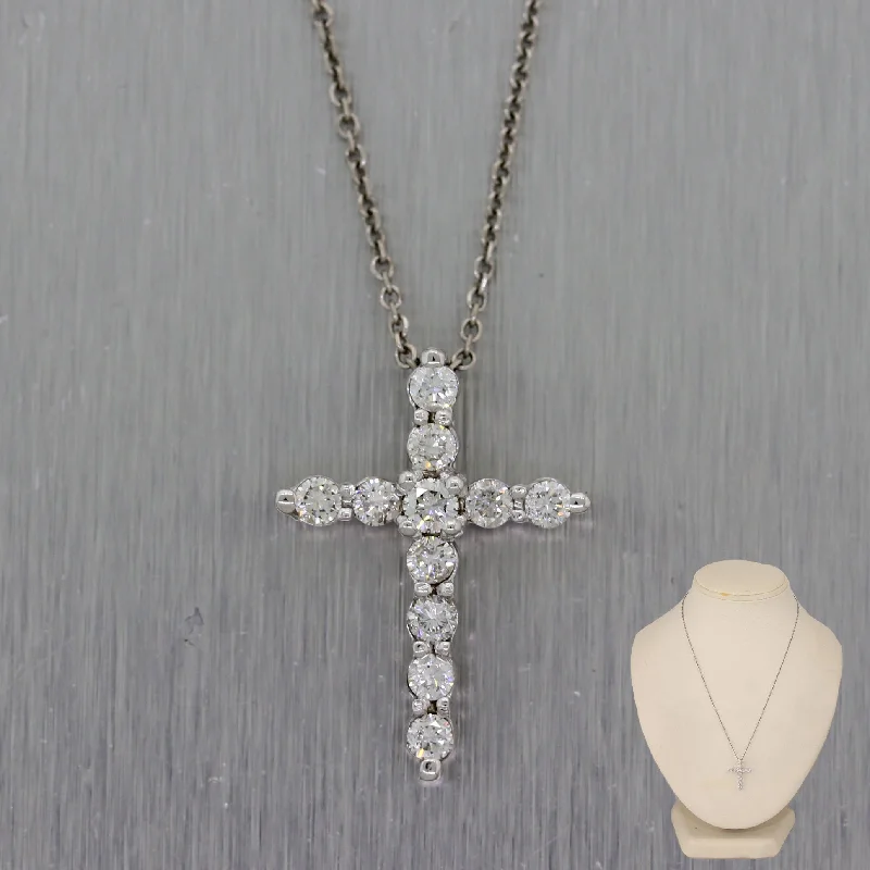 High-End Sparkle, Low-End Prices – Jewelry Sale Live Modern 14k White Gold 0.60ctw Diamond Cross 16" Necklace