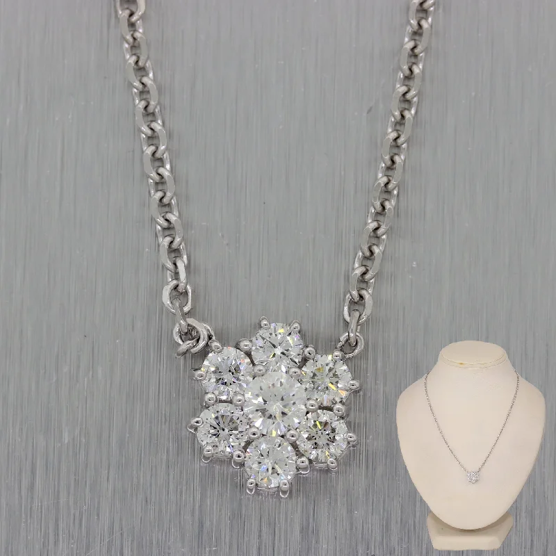 Must-Have Jewelry Pieces At Reduced Prices Modern 14k White Gold 1.60ctw Diamond Cluster 16" Necklace