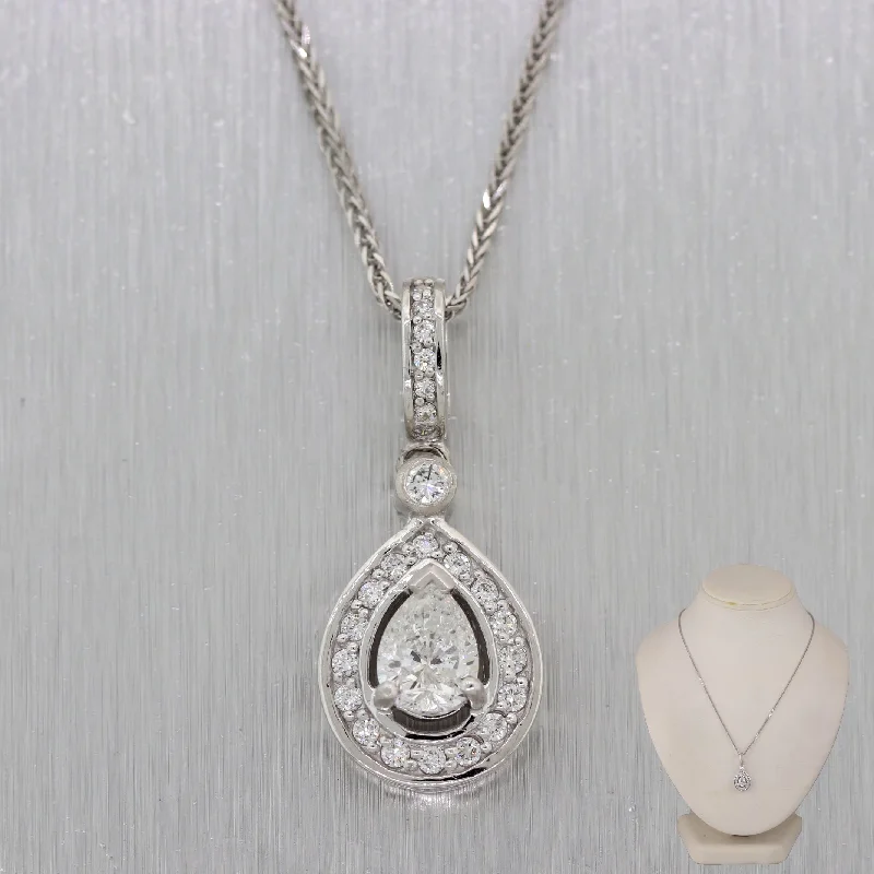 Get The Jewelry You Love At A Price You Love Modern 14k White Gold .82ct Pear Shaped Diamond 1.40ctw Halo 16" Necklace