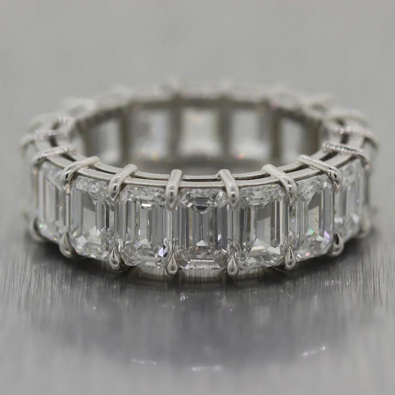 Elegant Jewelry Pieces At Unbelievable Prices Modern Platinum 7.63ctw Emerald Cut Diamond Eternity Band Ring