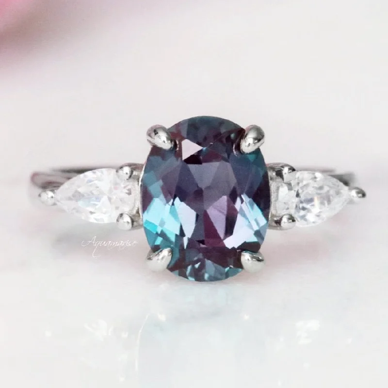 Olivia Teal Alexandrite Ring- Sterling Silver