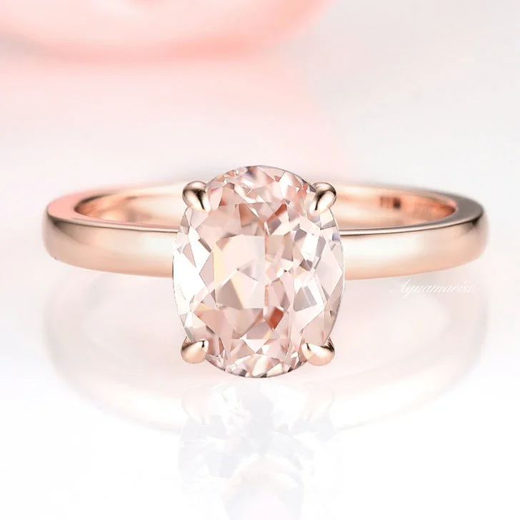 Oval Solitaire Morganite Ring- 14K Rose Gold Vermeil