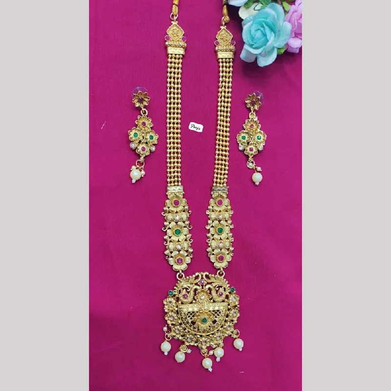 Pooja Bangles Gold Plated Pota Stone Long Necklace Set