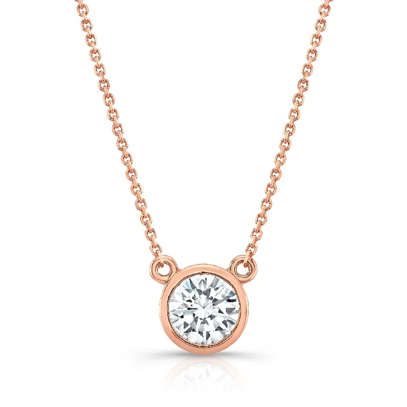 Round (full Cut) Diamond Solitaire Pendant In A 14k Rose Gold Bezel Centered Setting, 0.25ct. T.w. (hi, Si1-si2)