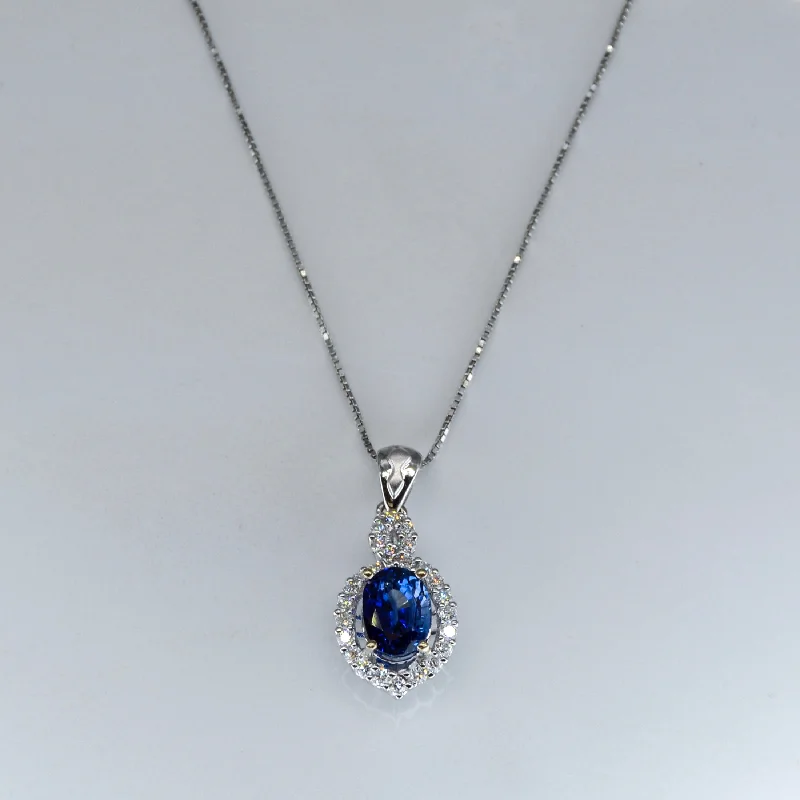 Sapphire & Diamond Halo Necklace | 1.45ct, 0.26ctw | 18" |