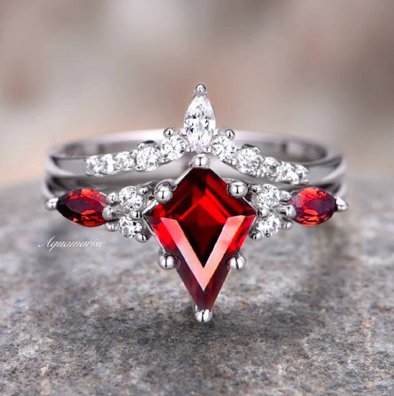 Skye Kite™ Garnet Engagement Ring Set- 14K White Gold