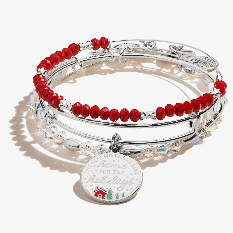 Exclusive Gemstone Jewelry At Special Prices 'There's No Place Like Home for the Holidays' Charm Bangles, Set of 3