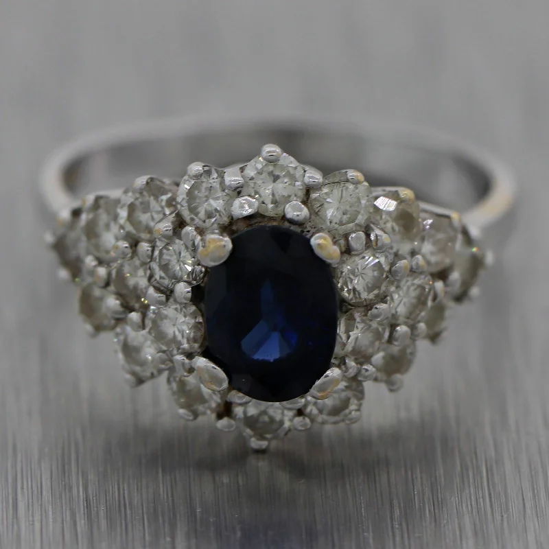 Flash Sale On Exquisite Jewelry – Don't Miss Out Vintage Estate 14k White Gold 1.75ctw Sapphire & Diamond Cluster Ring