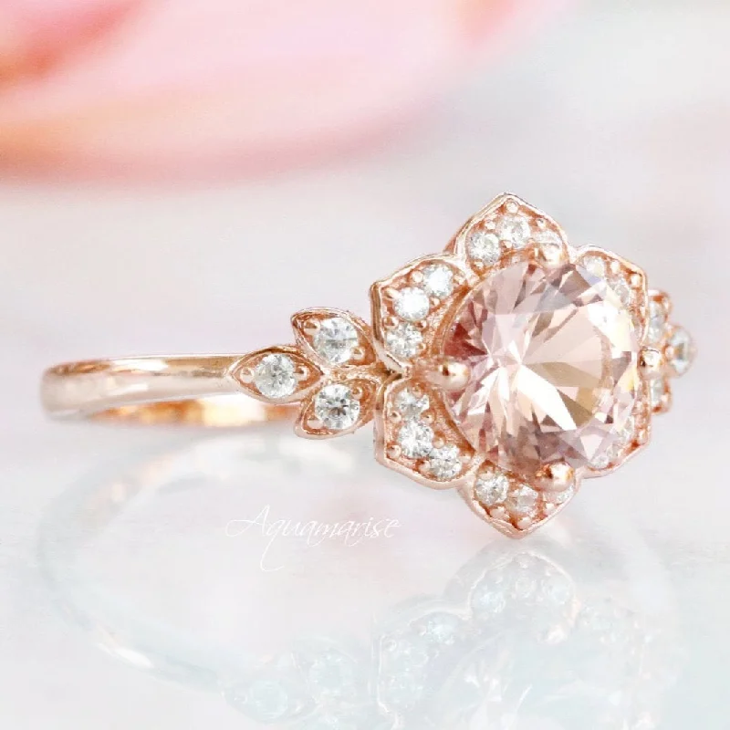 Jasmine Morganite Ring Set - 14K Rose Gold Vermeil