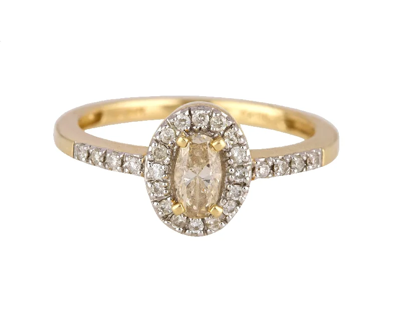 Jewelry Flash Sale – Stylish Designs At Unbeatable Rates Women's Estate 14K Yellow Gold 0.42 CT Yellow Oval Halo Diamond Engagement Ring