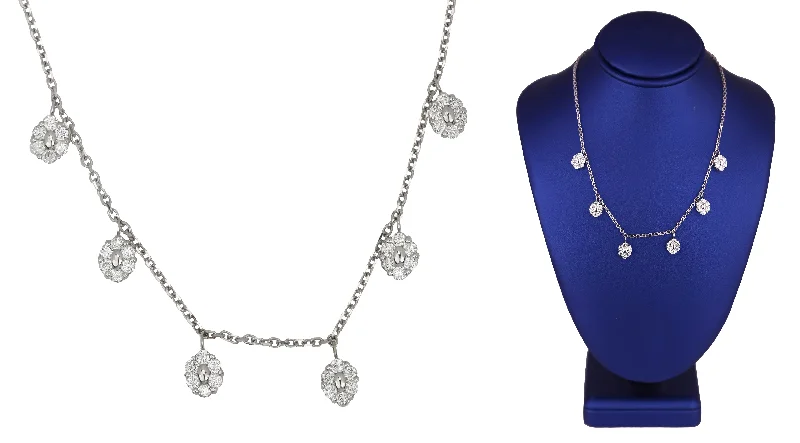 Fine Jewelry, Limited-Time Offers Available Women's Modern 14K White Gold 1.80ctw Diamond Floral Dangling Station Necklace